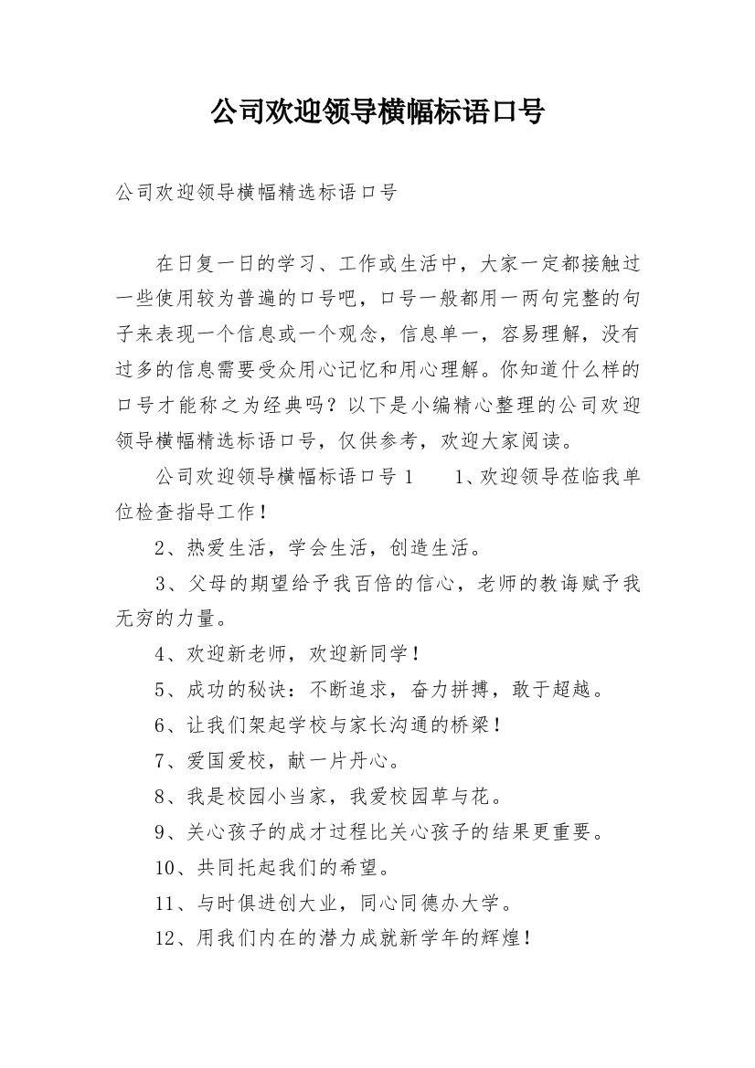 公司欢迎领导横幅标语口号