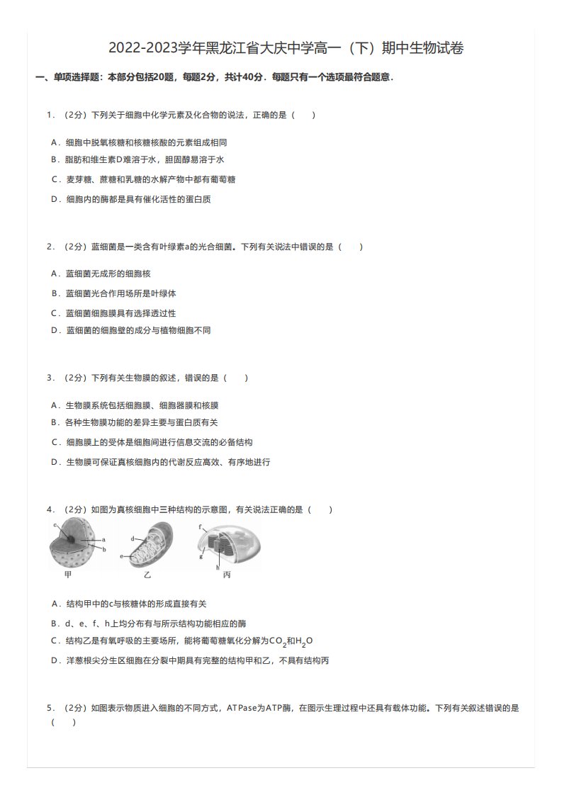 高中生物练习题