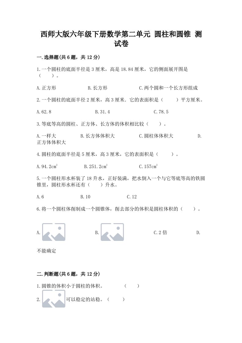 西师大版六年级下册数学第二单元