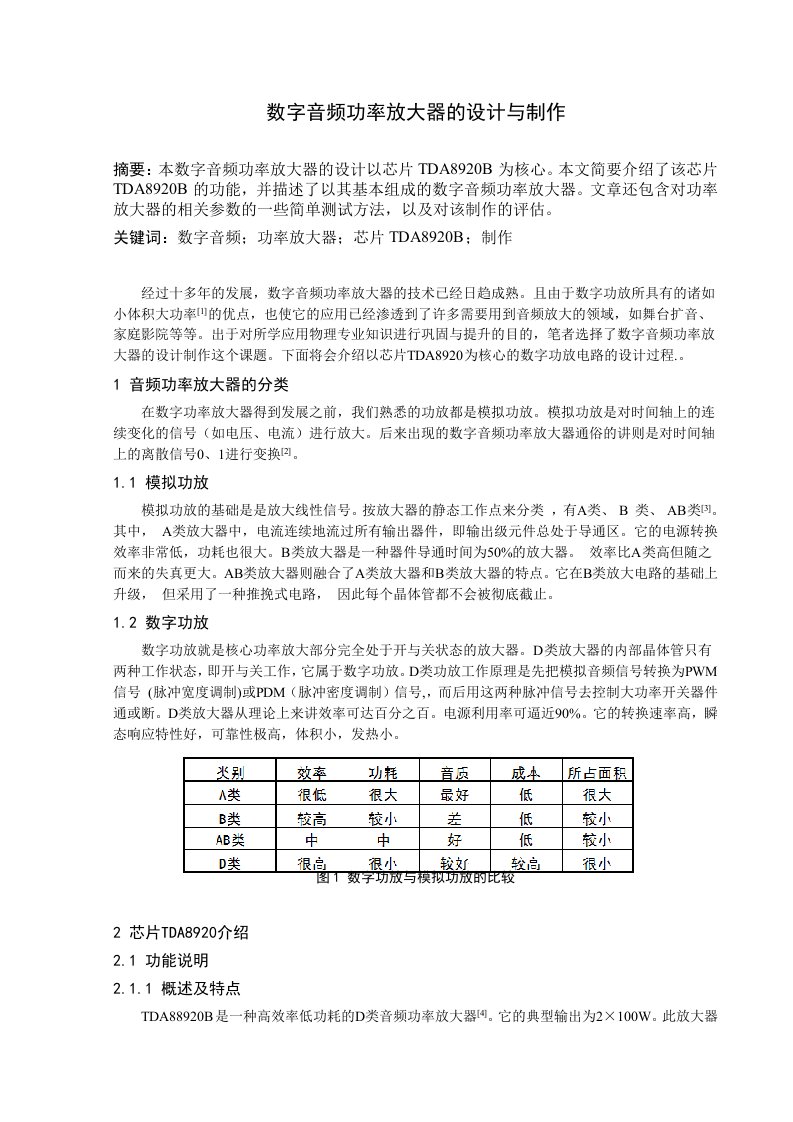 数字音频功率放大器的设计与制作