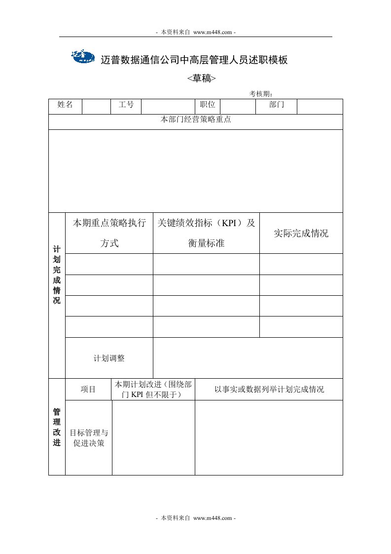 《迈普数据通信管理人员述职模板》(doc)-电子电信