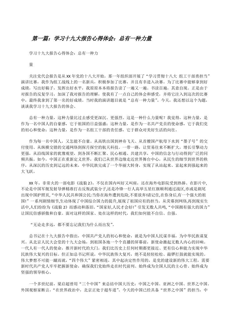 学习十九大报告心得体会：总有一种力量[修改版]