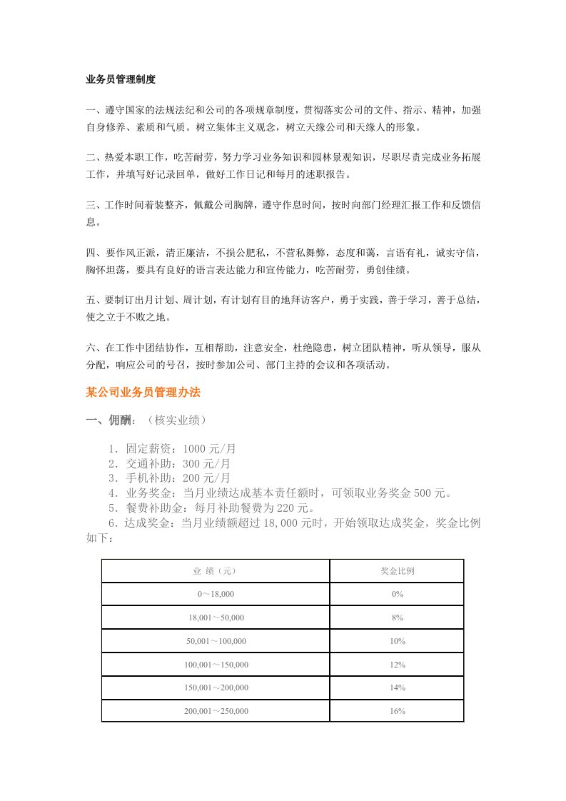 业务员、经理管理制度