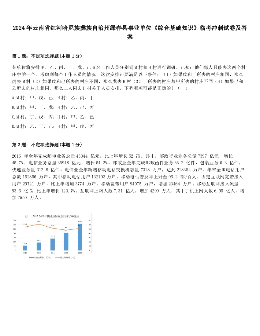 2024年云南省红河哈尼族彝族自治州绿春县事业单位《综合基础知识》临考冲刺试卷及答案