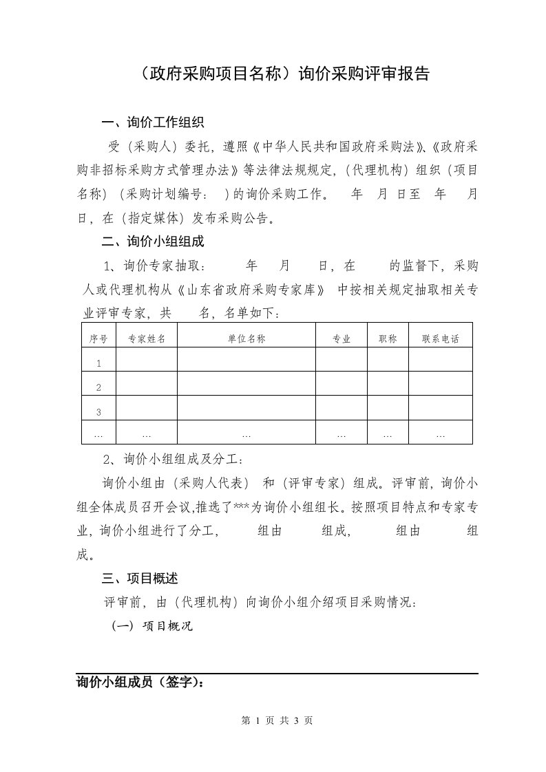 （政府采购项目名称）询价采购评审报告.doc