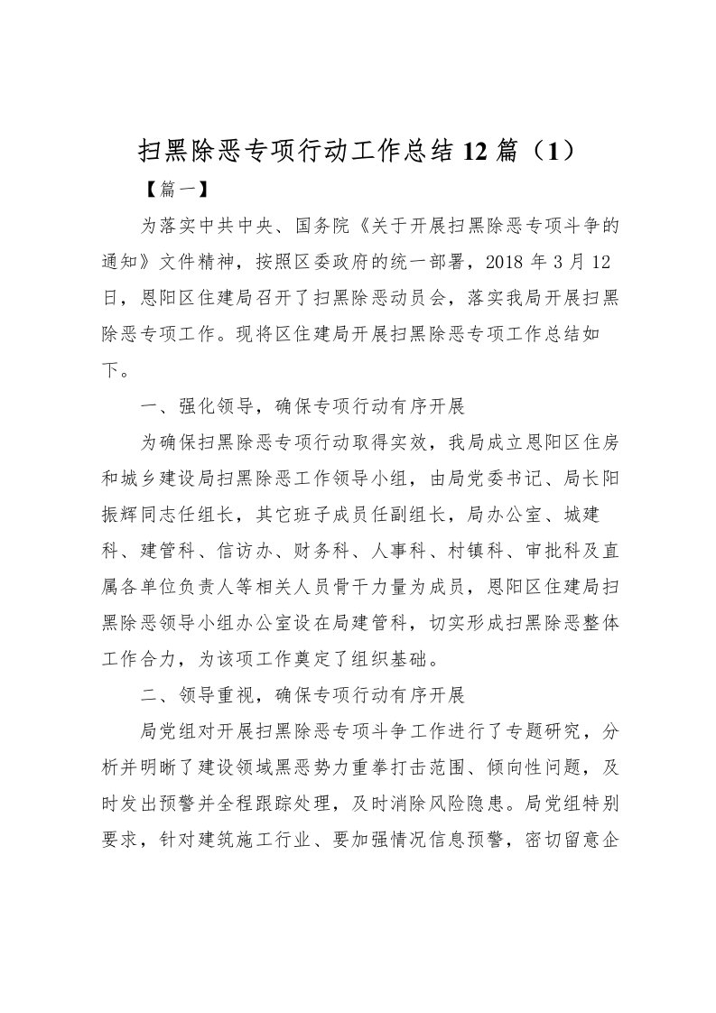 2022扫黑除恶专项行动工作总结12篇1