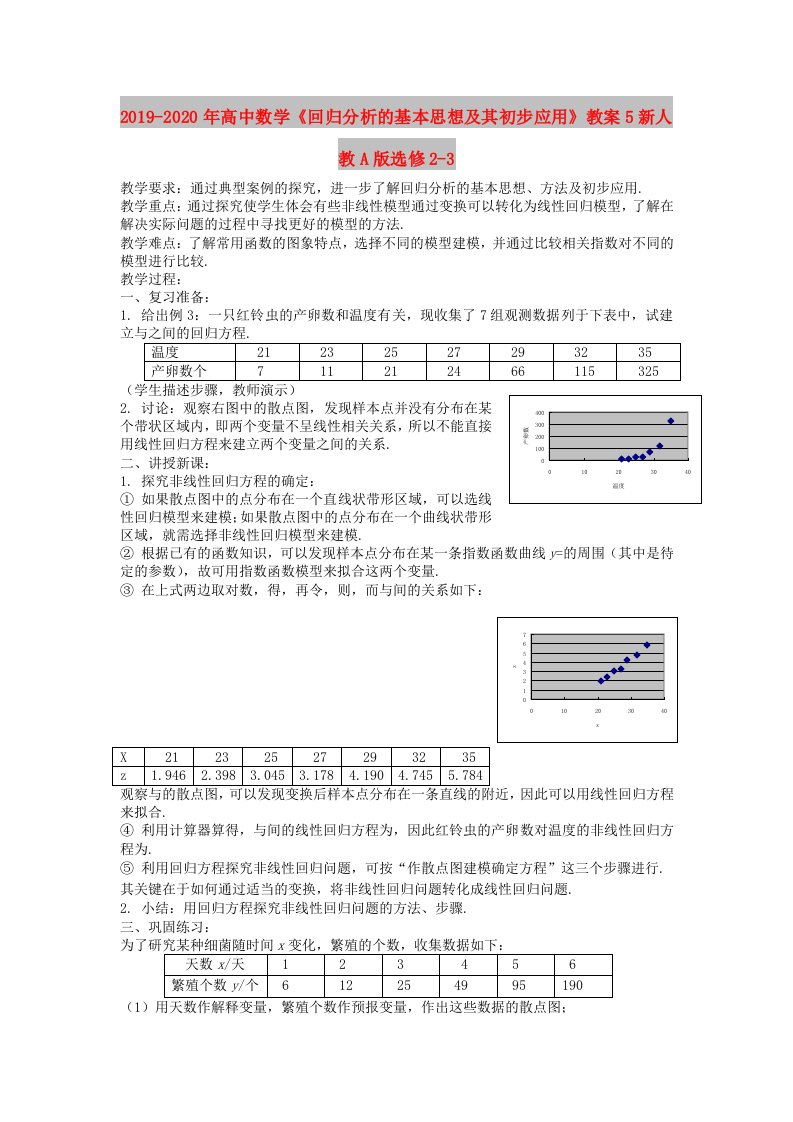 2019-2020年高中数学《回归分析的基本思想及其初步应用》教案5新人教A版选修2-3