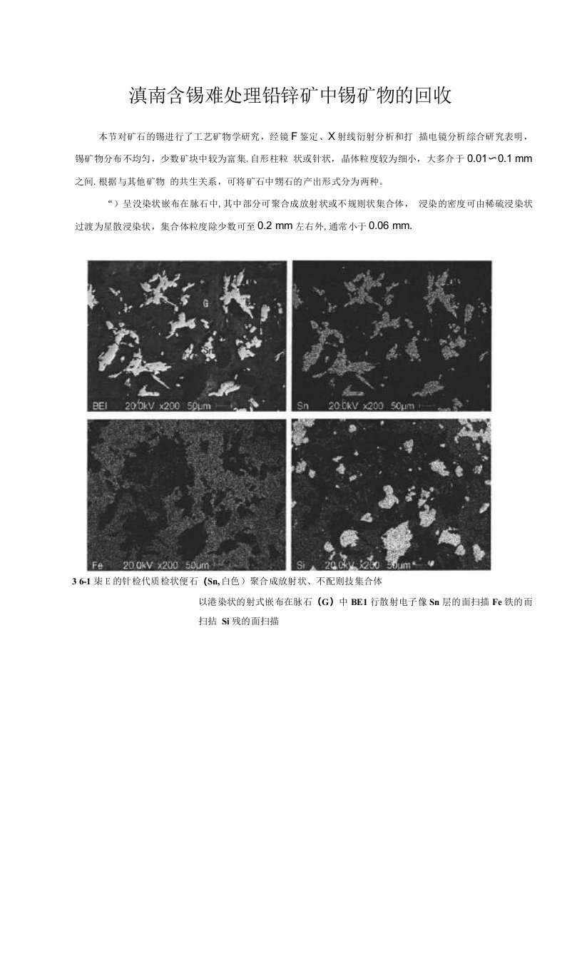 滇南含锡难处理铅锌矿中锡矿物的回收