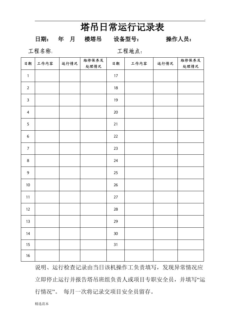 塔吊运行记录最新版