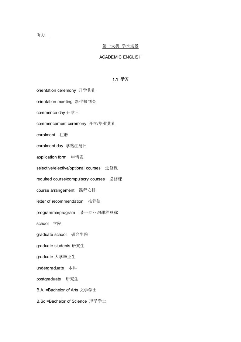 2023年雅思听力高频词汇资料