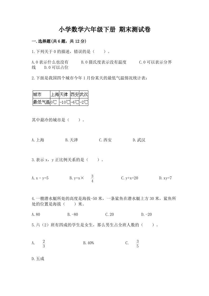 小学数学六年级下册