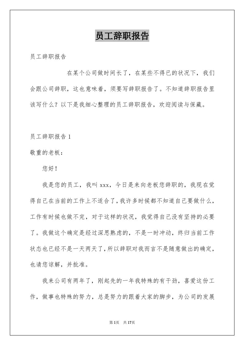 员工辞职报告例文19