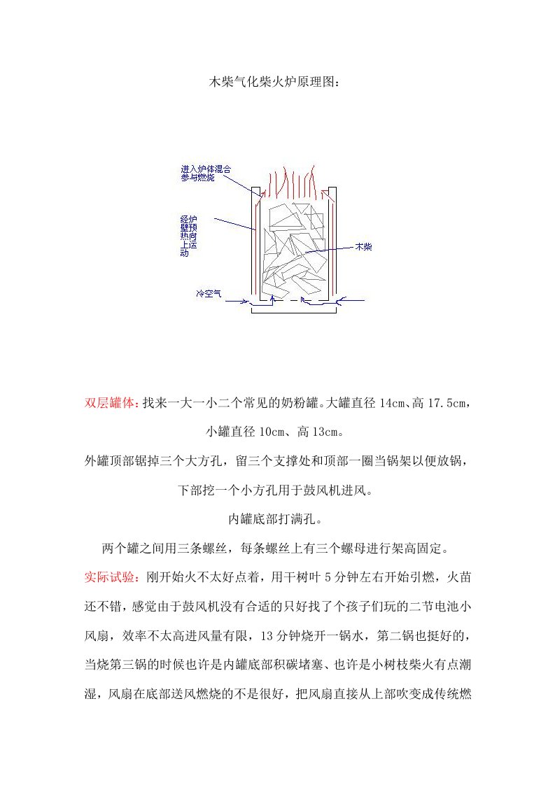 木柴气化柴火炉原理图