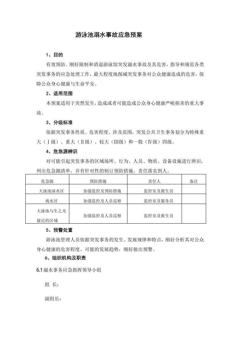 游泳池溺水事故——应急预案