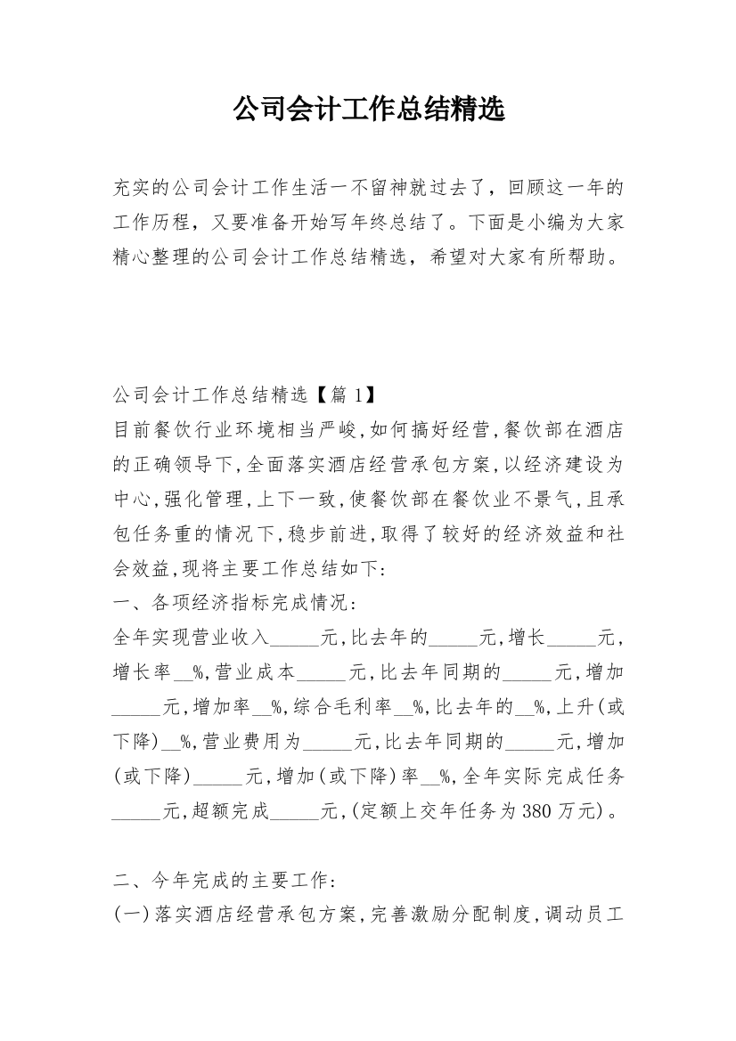 公司会计工作总结精选