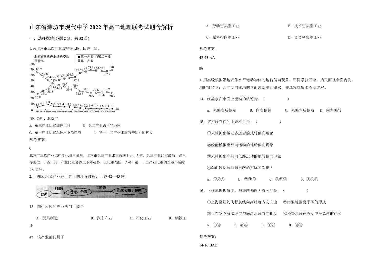 山东省潍坊市现代中学2022年高二地理联考试题含解析