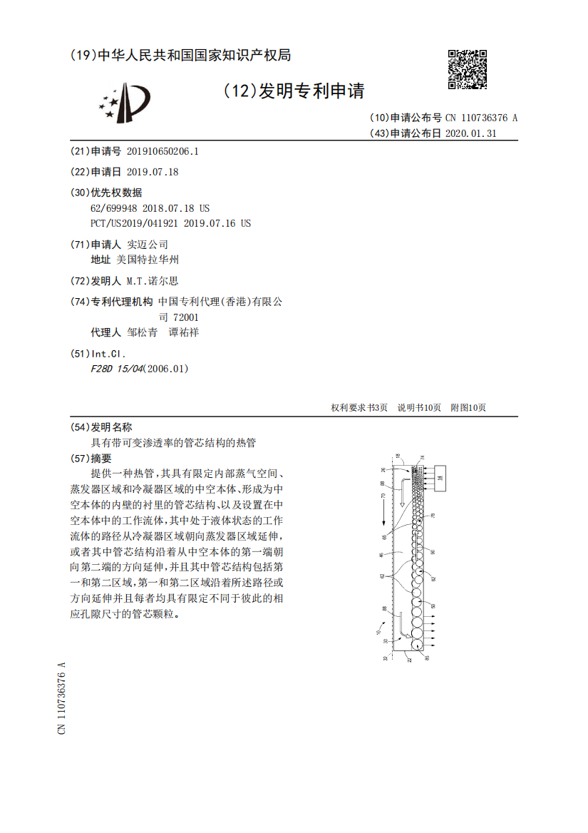 具有带可变渗透率的管芯结构的热管