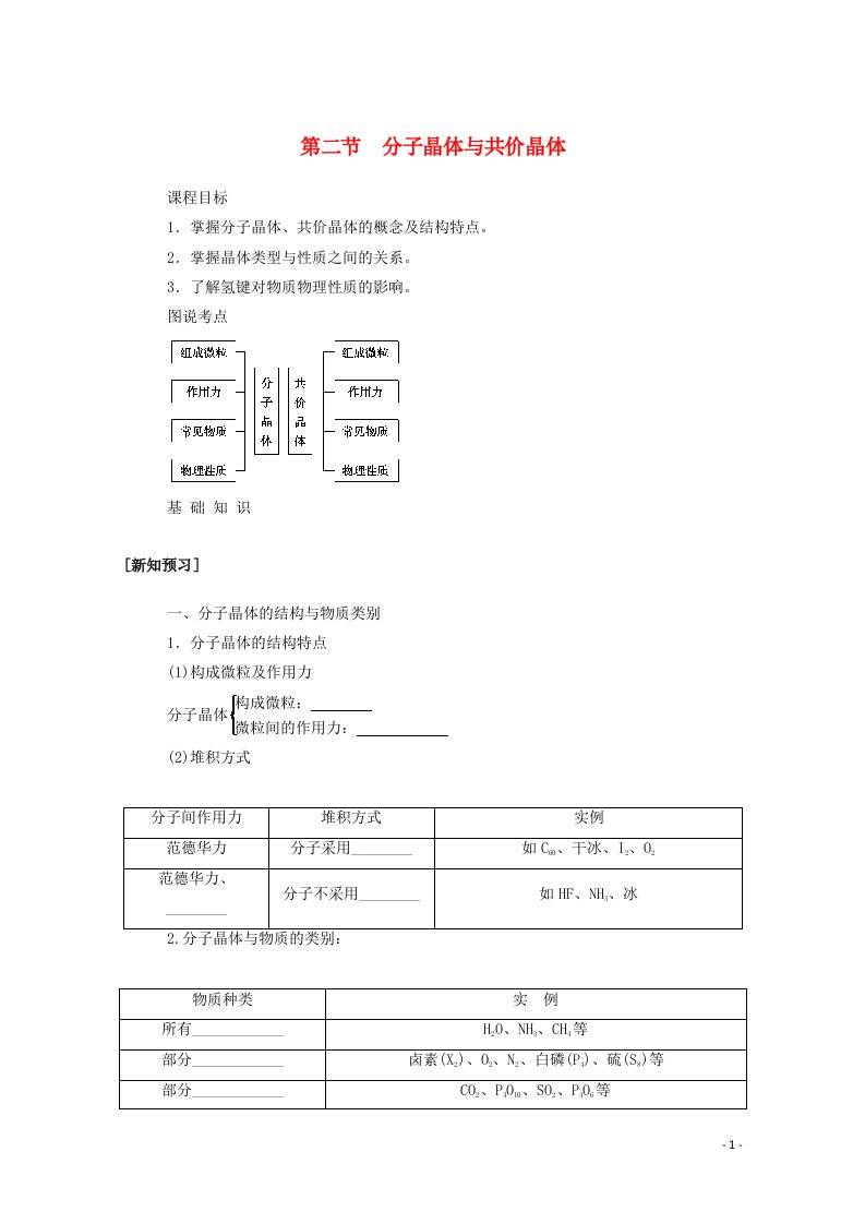 2020_2021学年新教材高中化学第三章晶体结构与性质第二节分子晶体与共价晶体学案新人教版选择性必修2