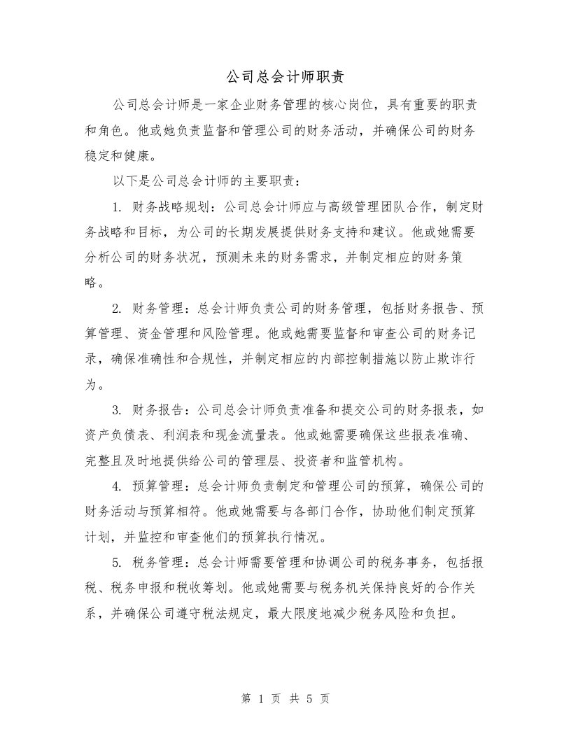 公司总会计师职责（3篇）