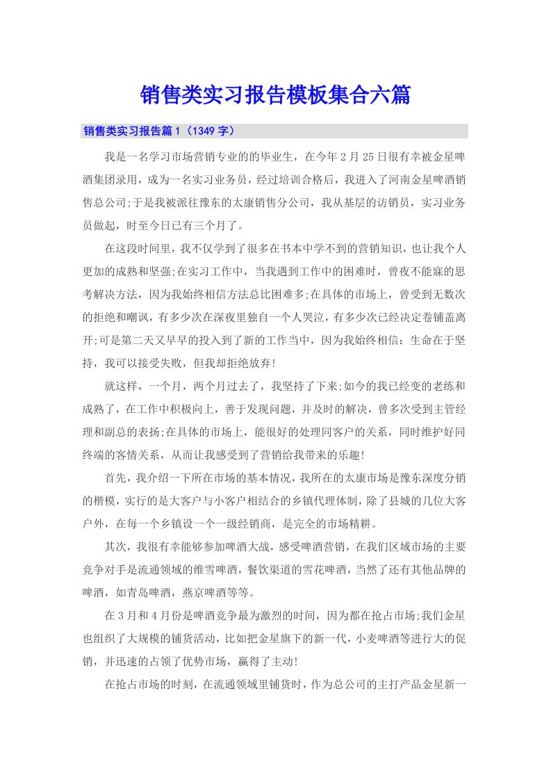 销售类实习报告模板集合六篇