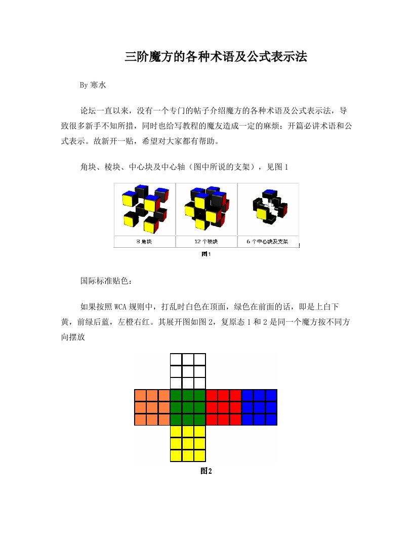 三阶魔方的各种术语及公式表示法