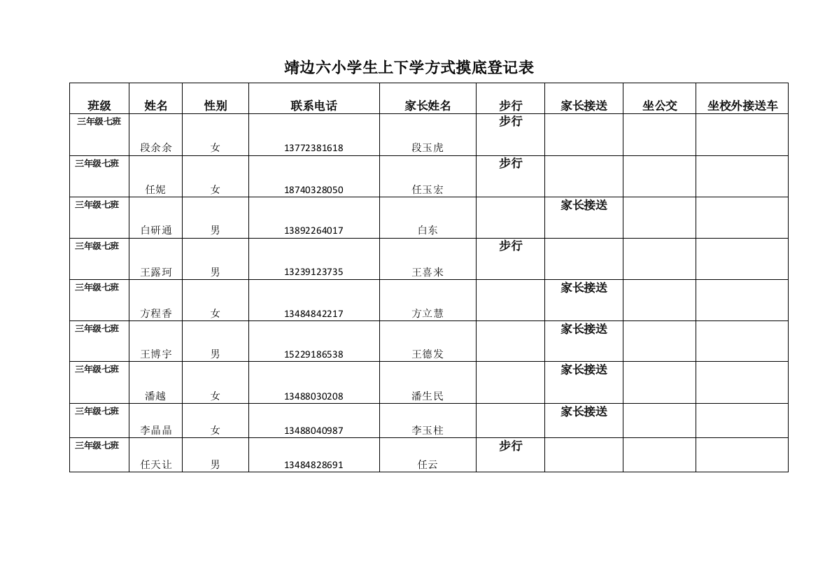 37学生上下学摸底表1