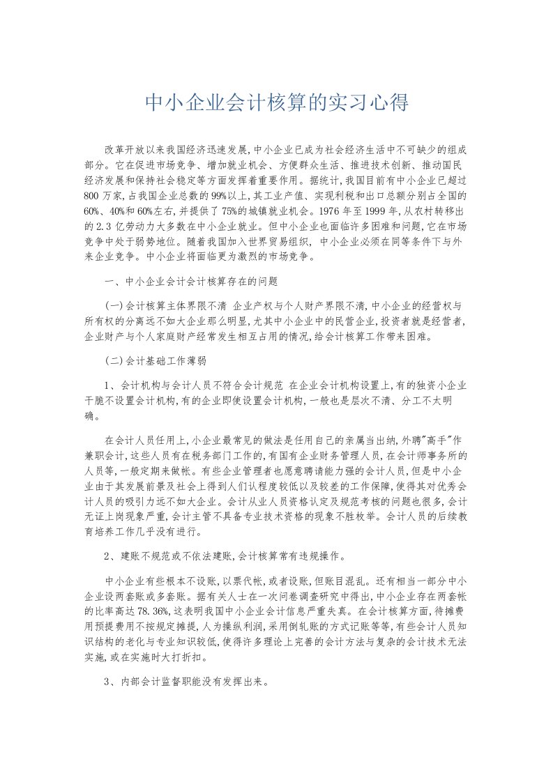 总结报告中小企业会计核算的实习心得