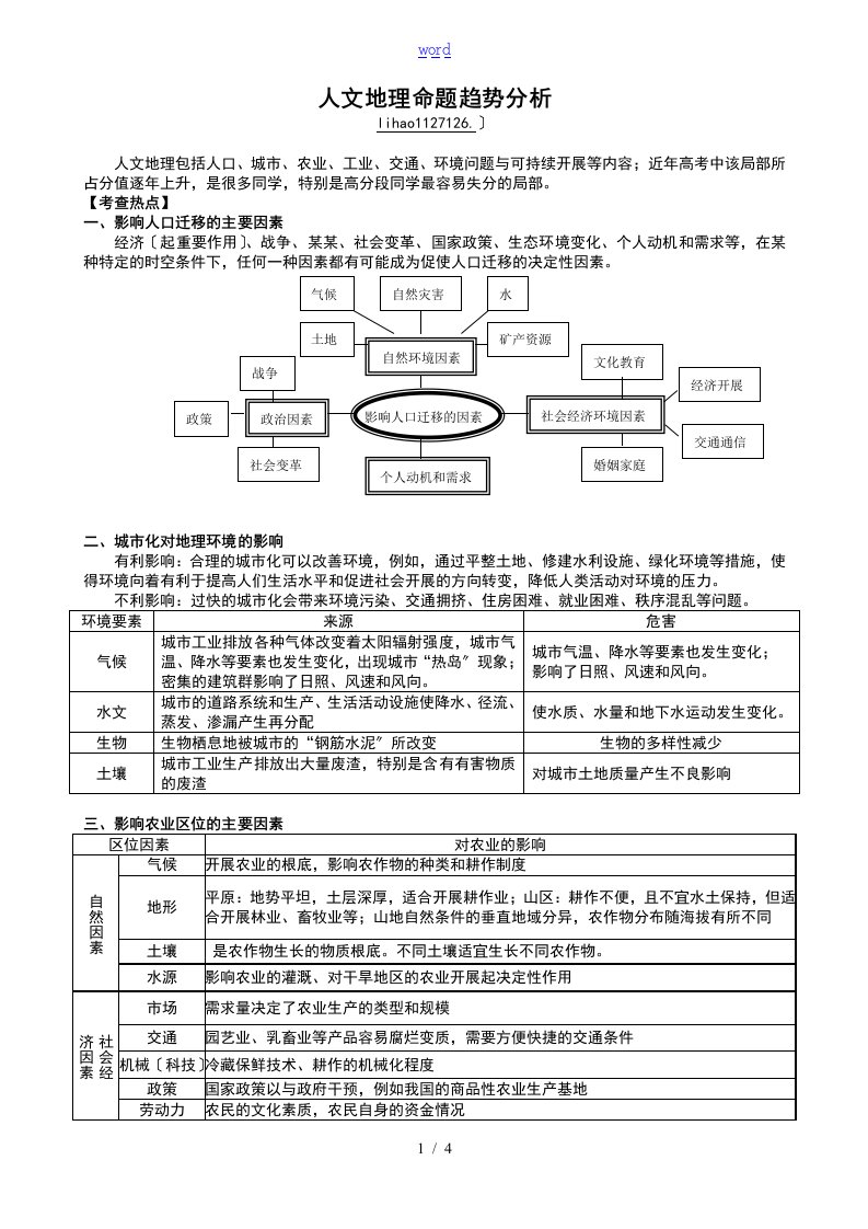 人文地理命地训练题目趋势分析报告材料