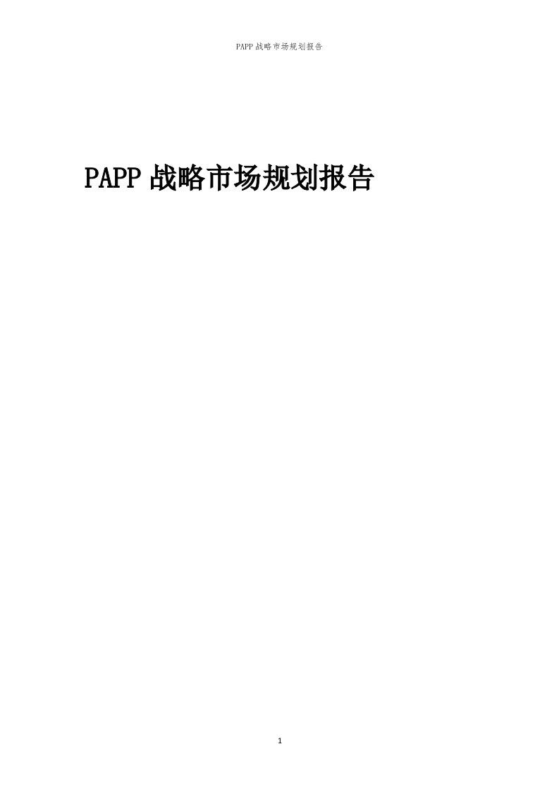 年度PAPP战略市场规划报告