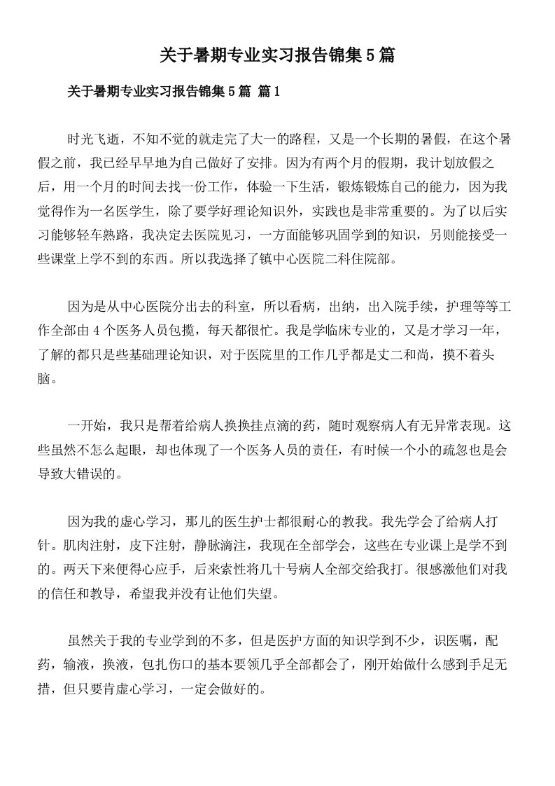 关于暑期专业实习报告锦集5篇