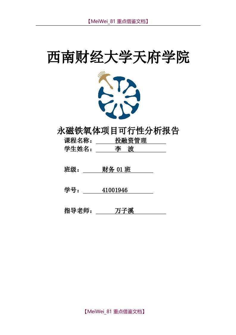 【9A文】永磁铁氧体项目可行性分析报告