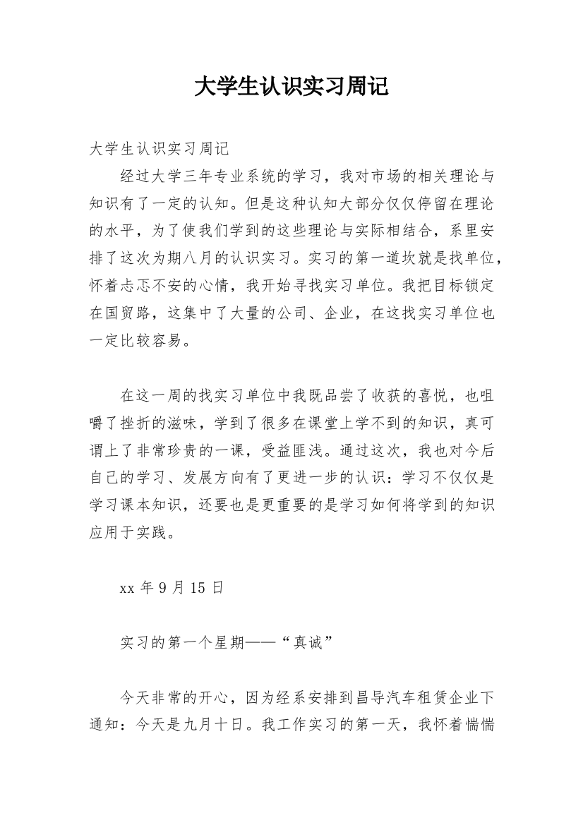 大学生认识实习周记