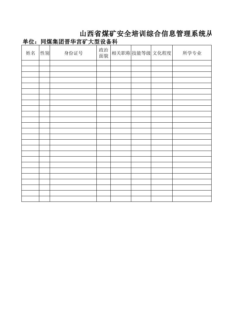 山西省煤矿安全培训综合信息管理系统从业人员信息表