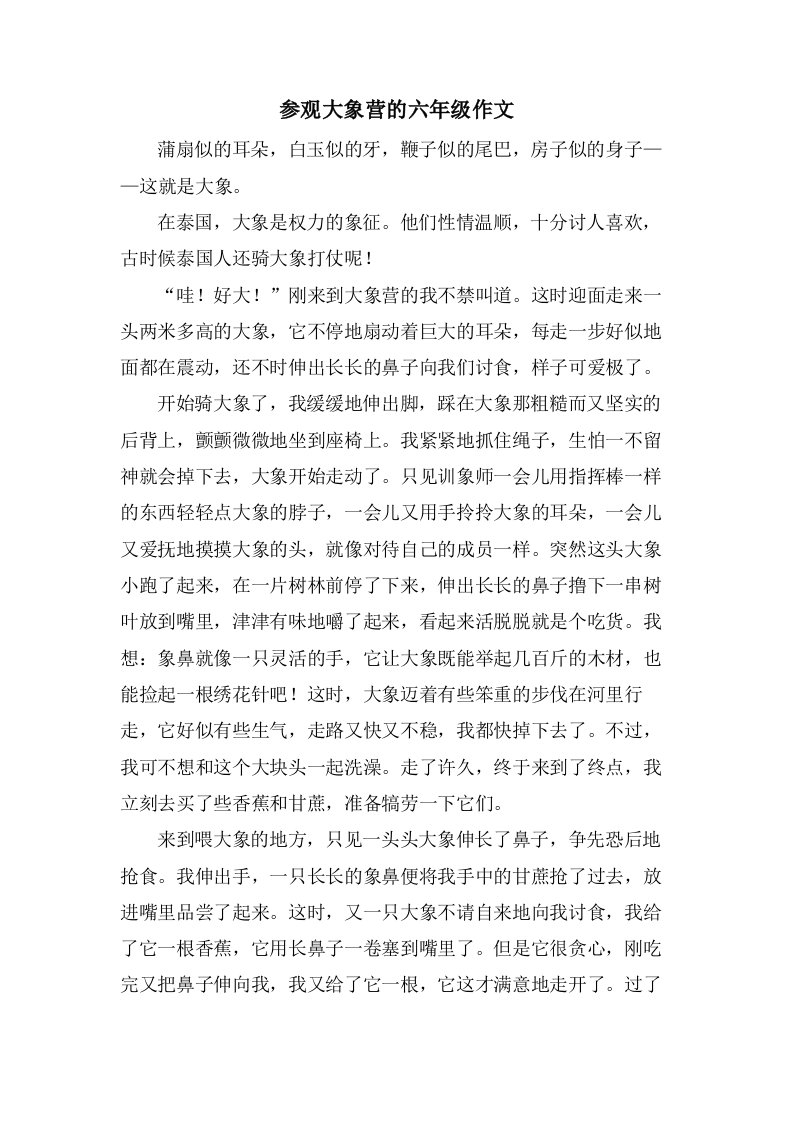 参观大象营的六年级作文