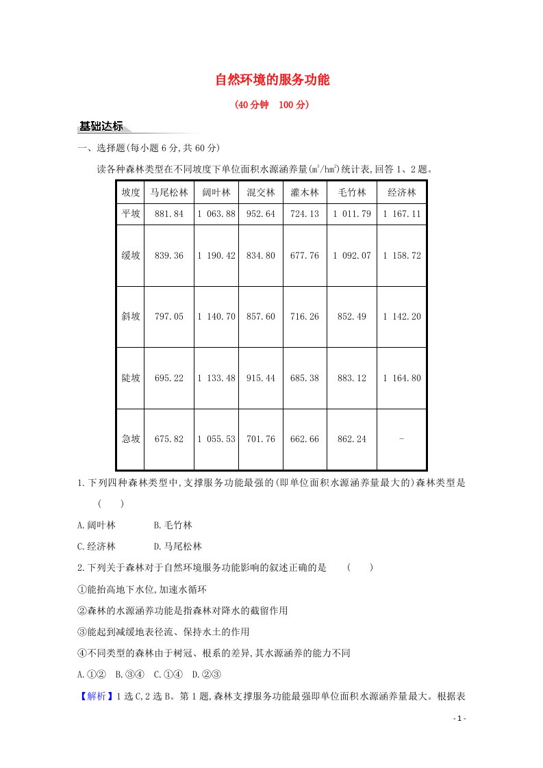 2020_2021学年新教材高中地理第一章自然环境与人类社会第一节自然环境的服务功能课时评价含解析新人教版选择性必修第三册