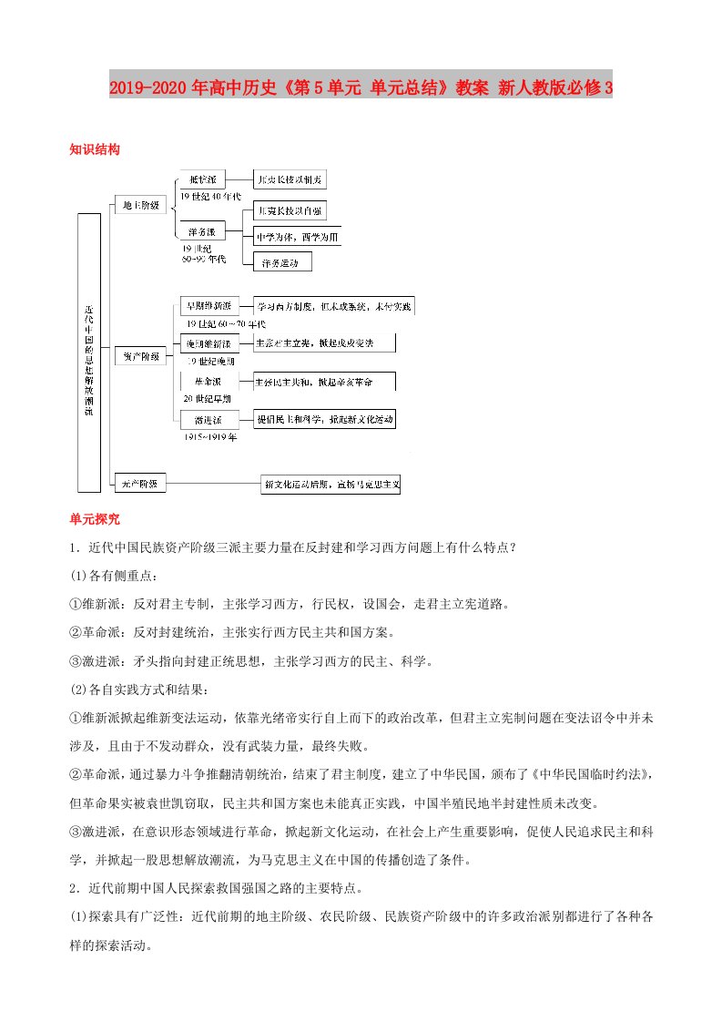 2019-2020年高中历史《第5单元