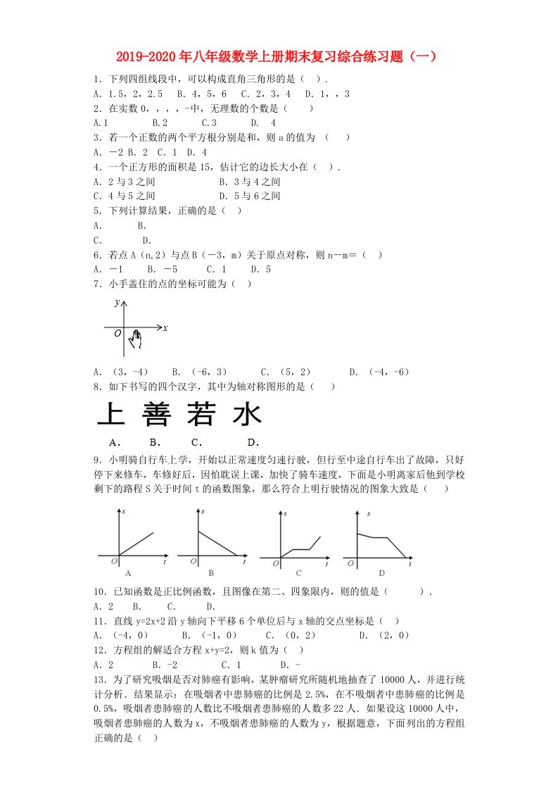 2019-2020年八年级数学上册期末复习综合练习题（一）