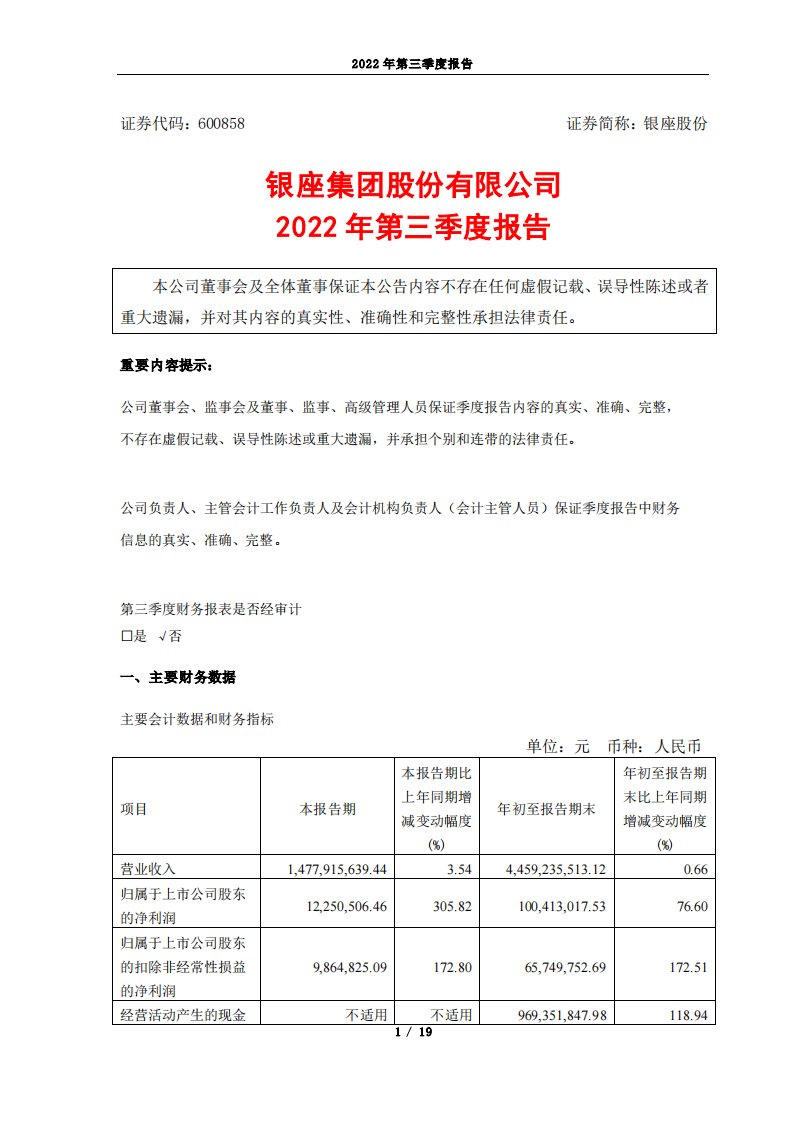 上交所-银座股份2022年第三季度报告-20221027