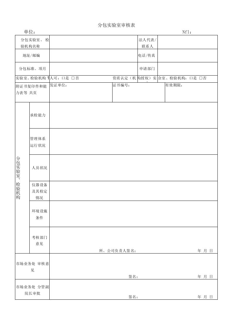 分包实验室审核表