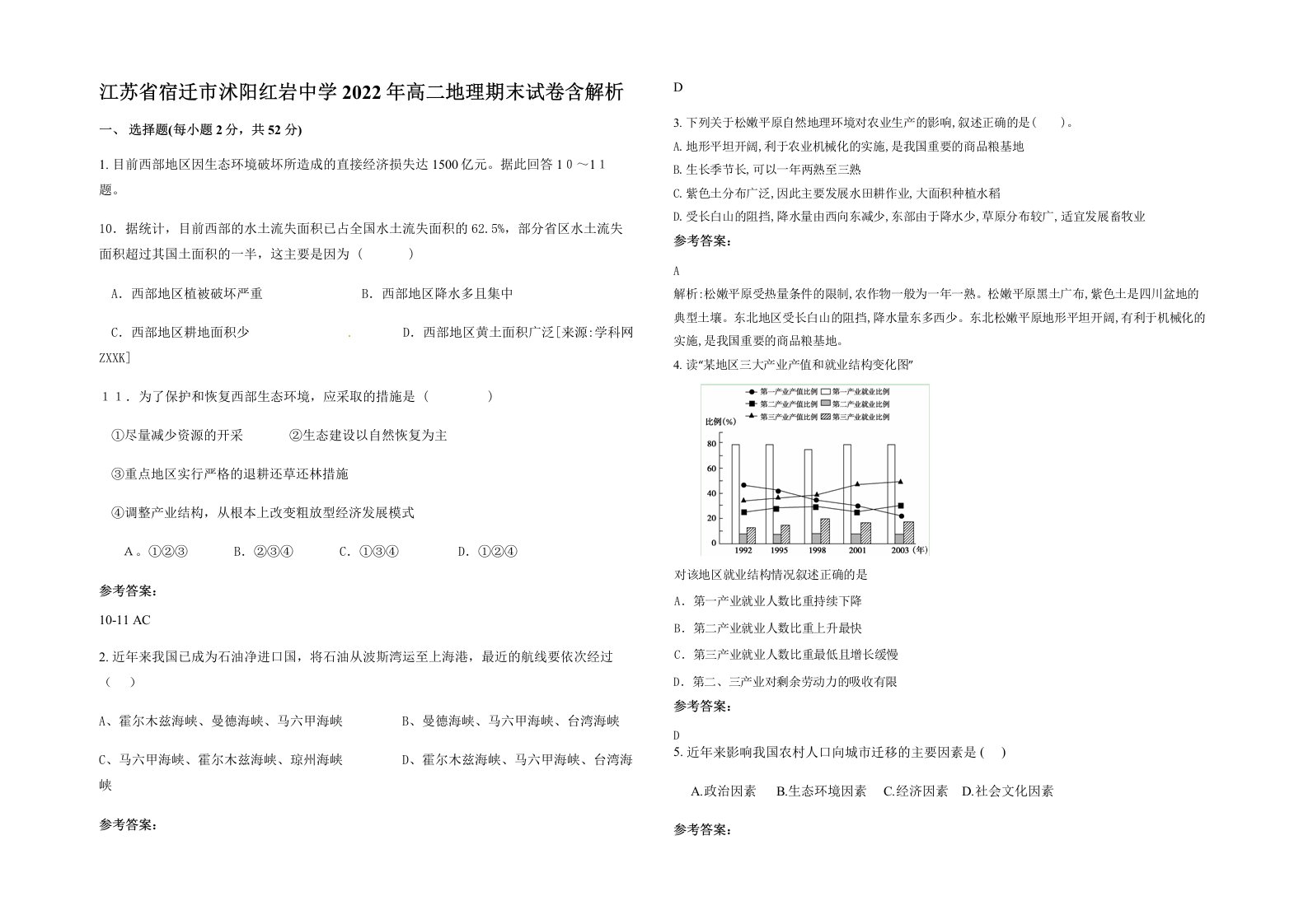 江苏省宿迁市沭阳红岩中学2022年高二地理期末试卷含解析