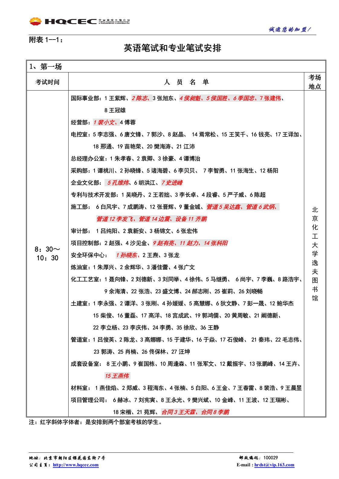 英语笔试和专业笔试安排