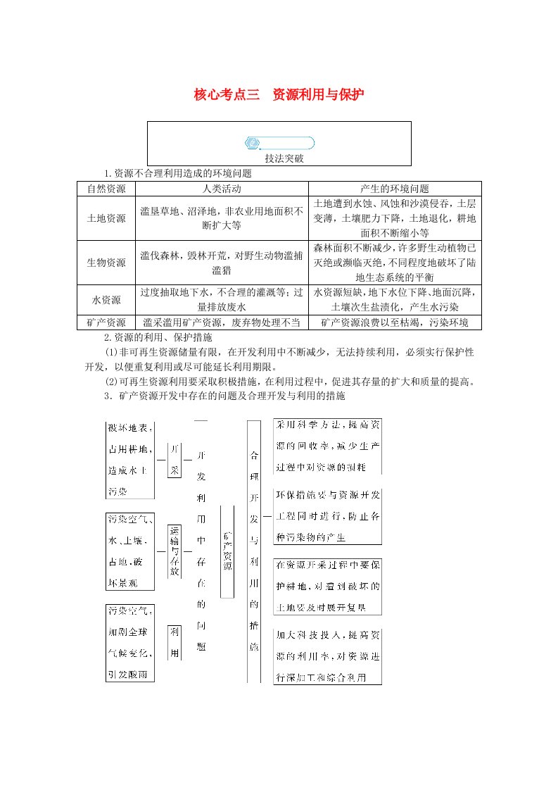 统考版2024高考地理二轮专题复习专题十一选修6环境保护核心考点三资源利用与保护教师用书