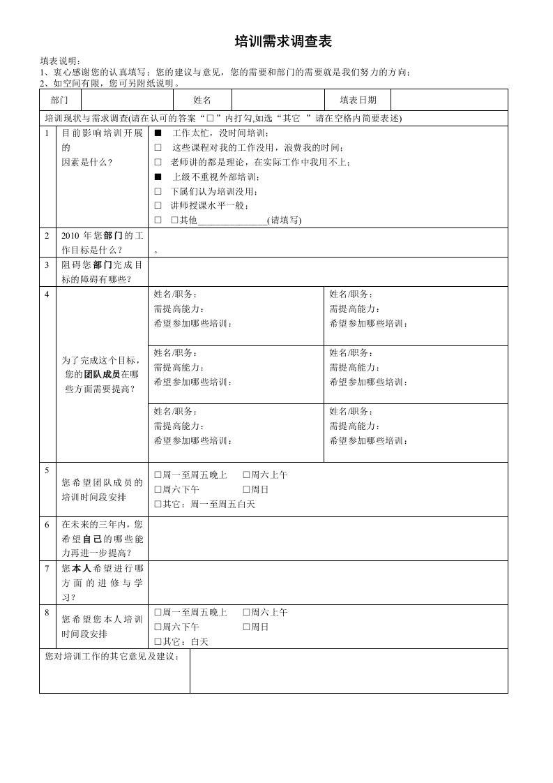 建筑资料-知名公司员工培训需求调查表