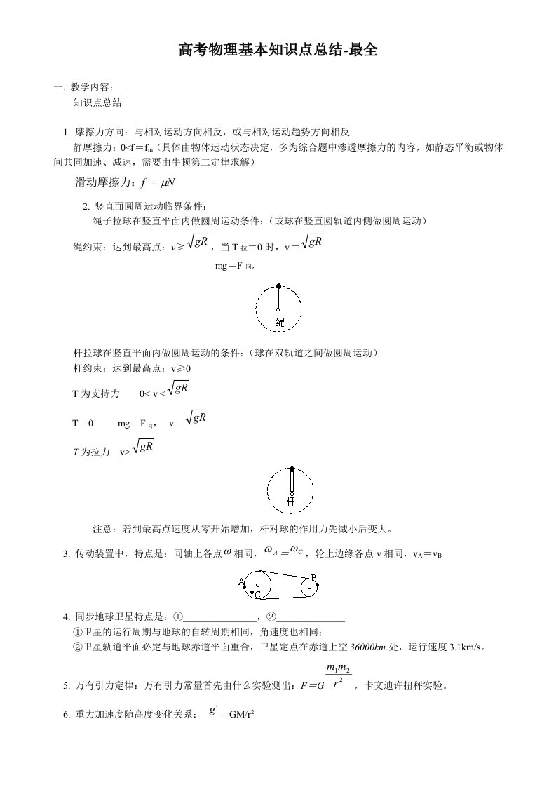 高考物理基本知识点总结-最全