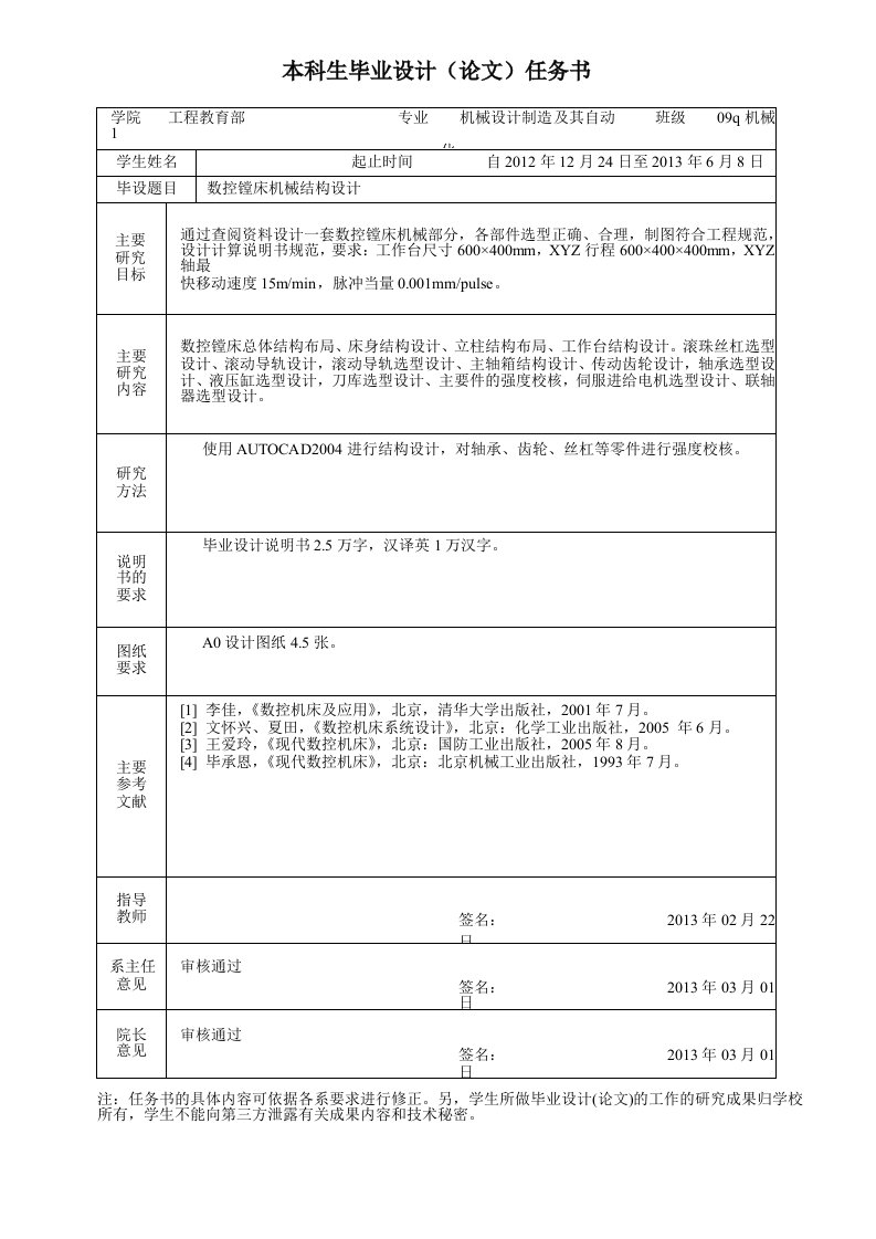 立式数控镗床机械部分的