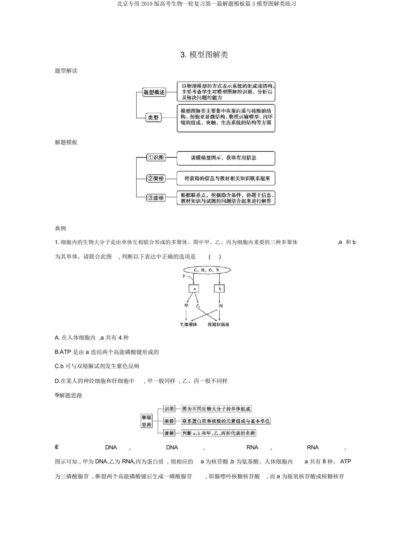 北京专用2019版高考生物一轮复习第一篇解题模板篇3模型图解类练习