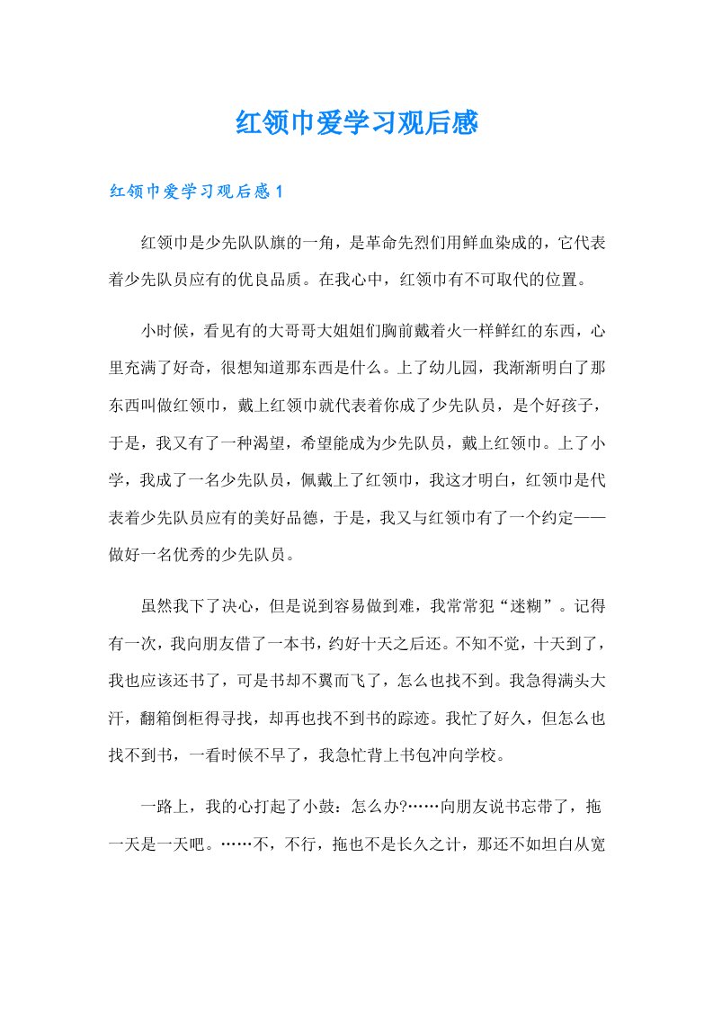 红领巾爱学习观后感