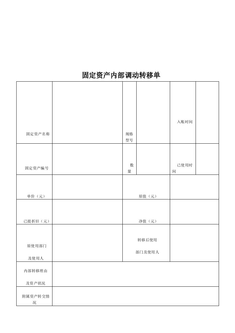 固定资产内部调动转移单