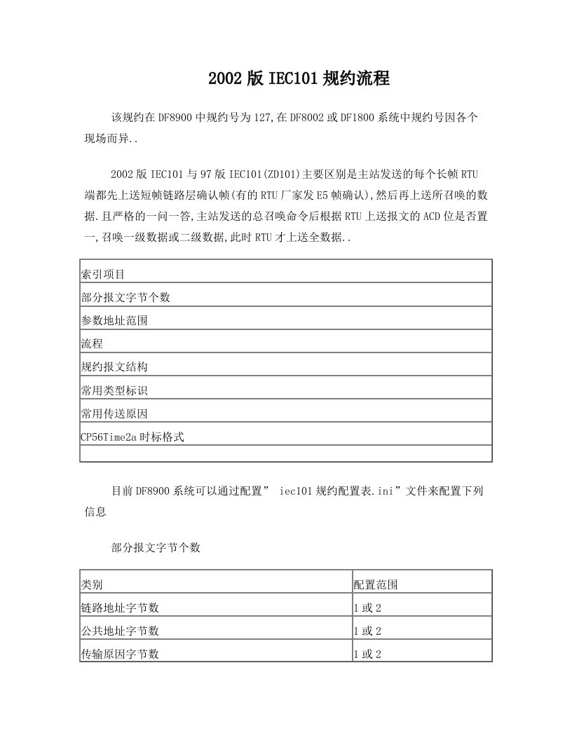 IEC101报文流程(有常用类型标识解释)