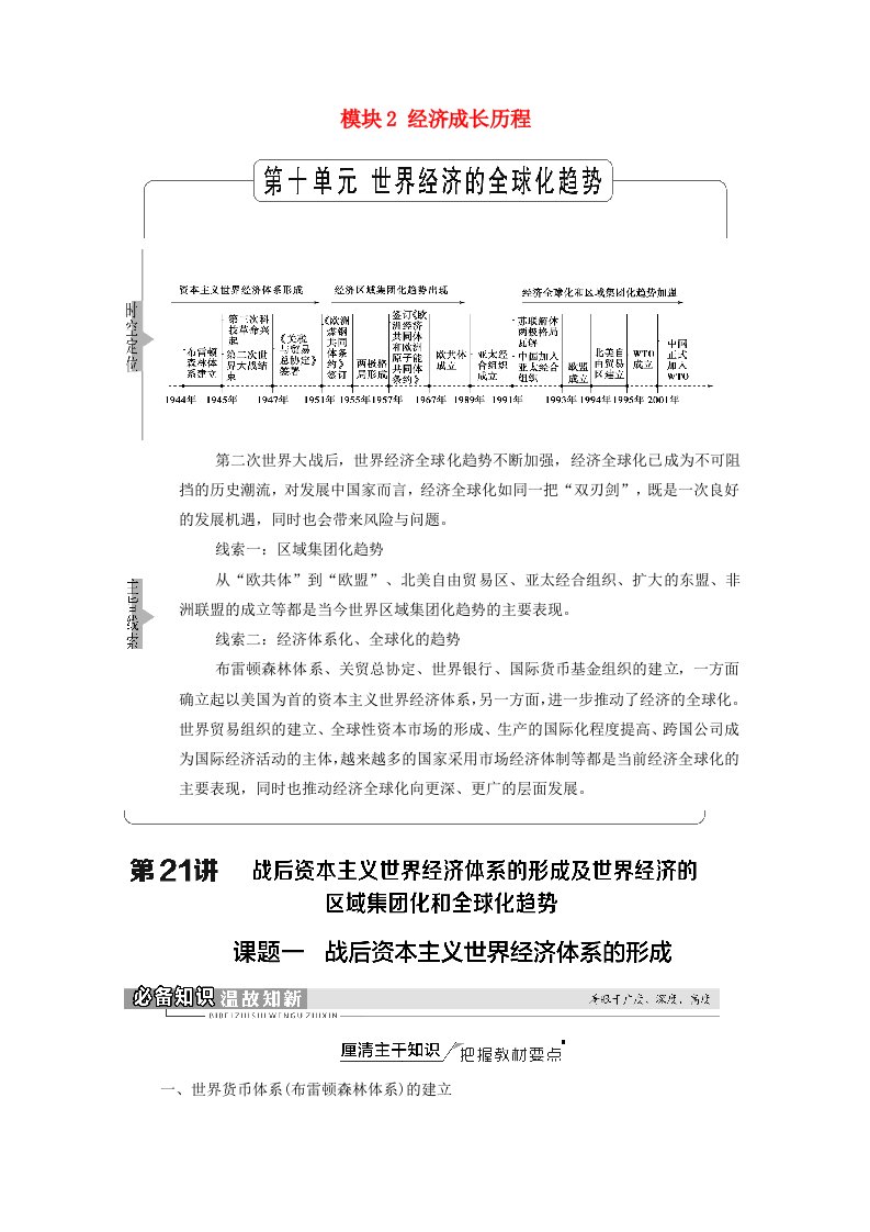 山东专用2022版高考历史一轮复习模块2经济成长历程第10单元第21讲课题1战后资本主义世界经济体系的形成学案含解析新人教版